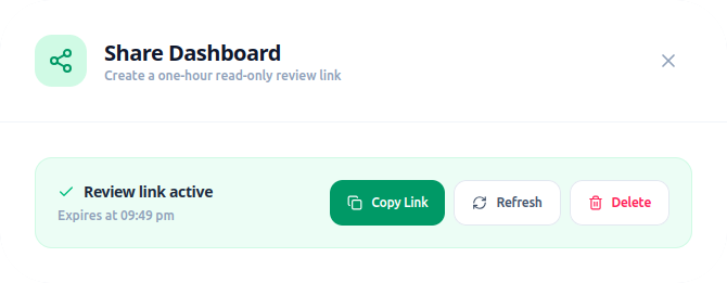 TrySolar shared dashboard view showing read-only provider rankings and local assumptions